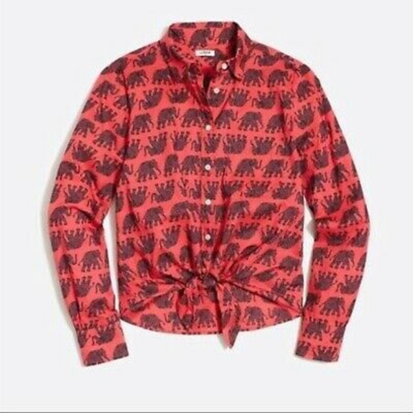 J Crew Elephant Print Tie Front Shirt - Picture 1 of 11